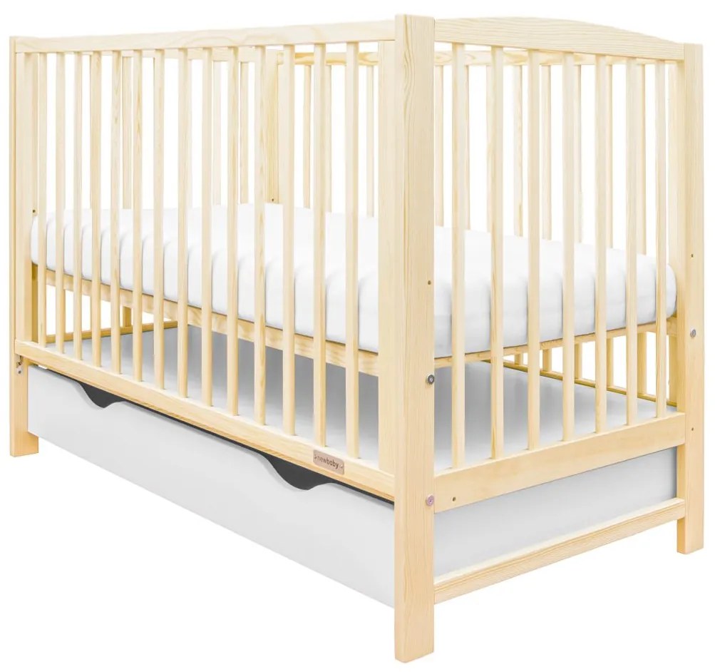 Gyerek kiságy New Baby LILLY leengedhető oldalráccsal és fiókkal természetes