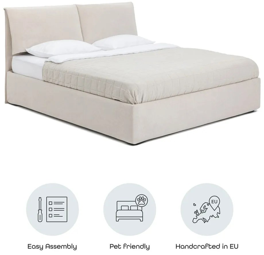 Bézs kárpitozott ágyneműtartós franciaágy ágyráccsal 180x200 cm Thessa Pillow – Bonami Selection