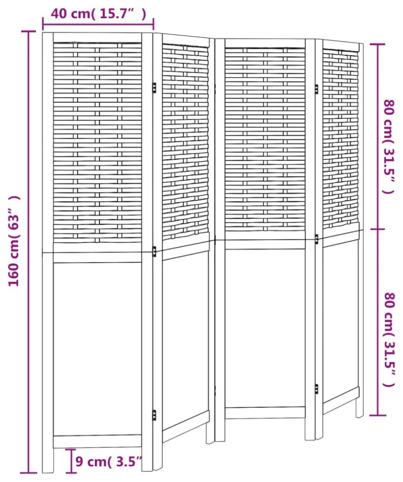 4 paneles sötétbarna tömör császárfa térelválasztó