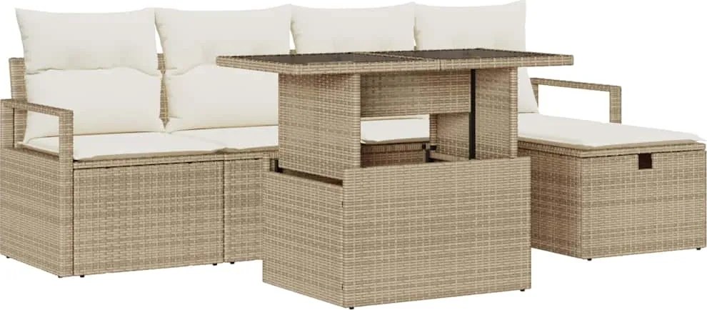 vidaXL Kerti Kanapé Szett párnával tárolóval 6 pcs Bézs Poli rattan