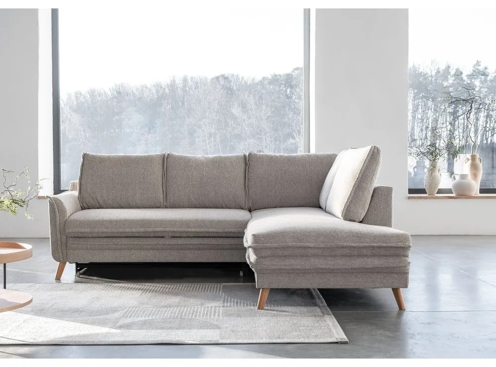 Bézs kinyitható sarokkanapé (jobb oldali) Charming Charlie – Miuform