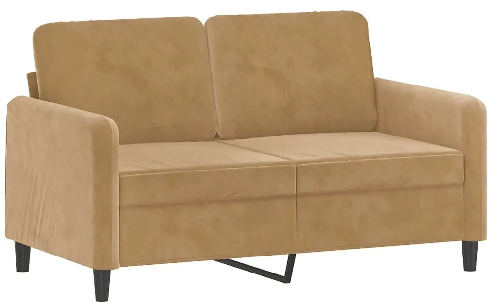 2 személyes barna bársony kanapé díszpárnákkal 120 cm