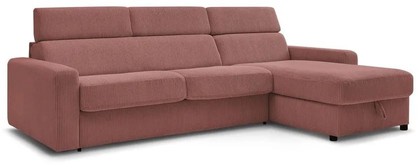 Rózsaszín kordbársony kinyitható sarokkanapé (variálható) Monaco – Bobochic Paris