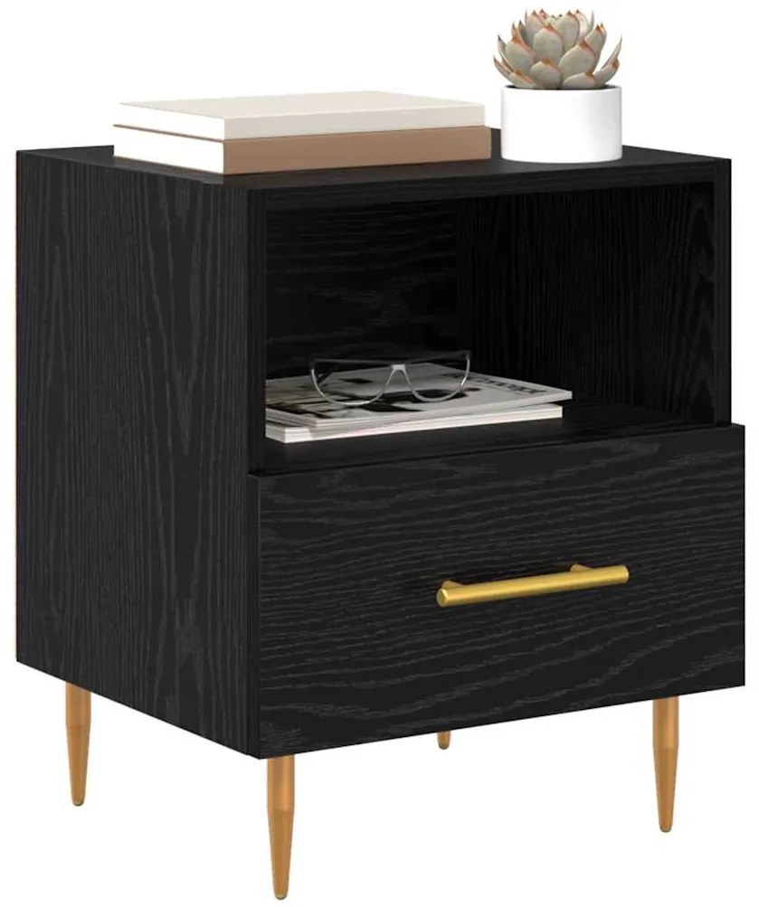 Éjjeli asztal fiókkal 2 pcs Fekete 40 x 35 x 47.5 cm Faanyag