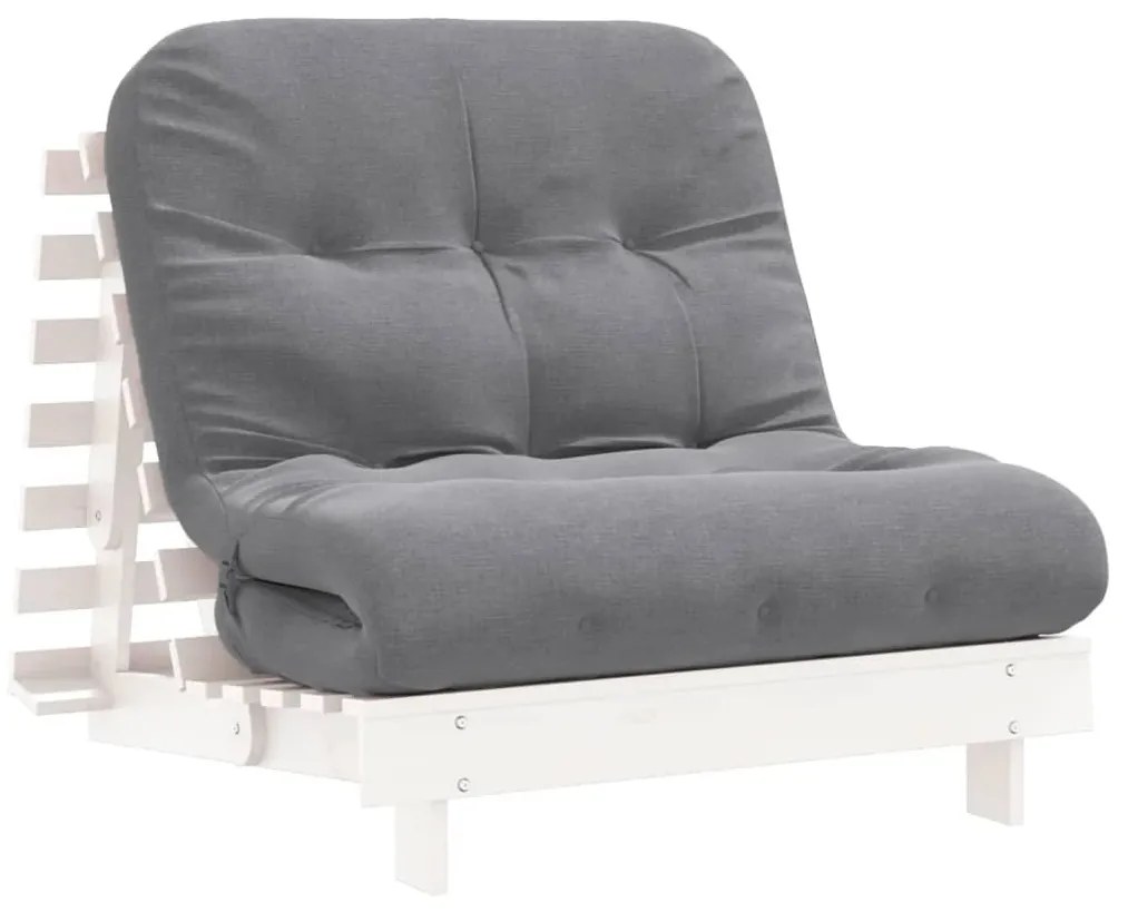 fehér tömör fenyőfa futon kanapéágy matraccal 80 x 206 x 11 cm