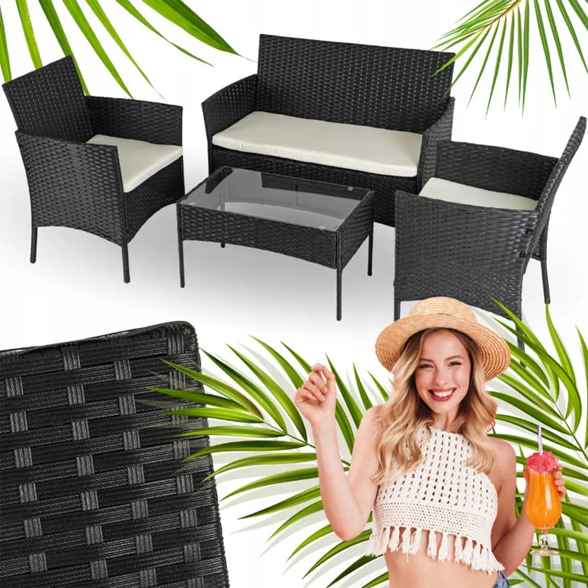 Modern kerti rattan ülőgarnitúra asztallal