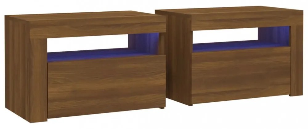 2 db barna tölgy színű éjjeliszekrény LED-ekkel 60x35x40 cm
