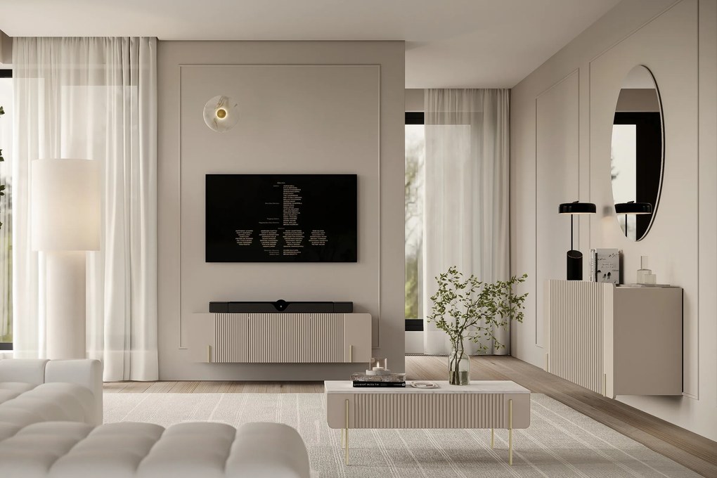 Malmi függesztett négyajtós komód 200 cm - kasmír / crema bianca / arany