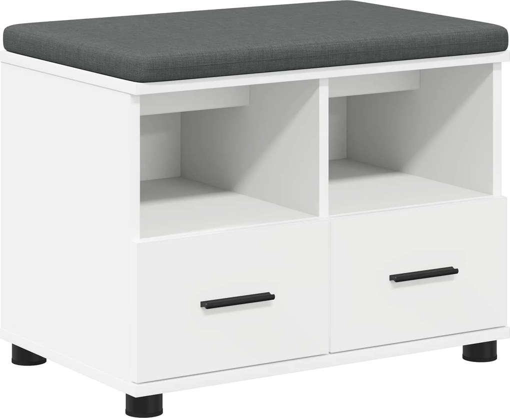 vidaXL Előtér pad párnával Fehér 60 x 38 x 46 cm Műanyag Fa és Szövet