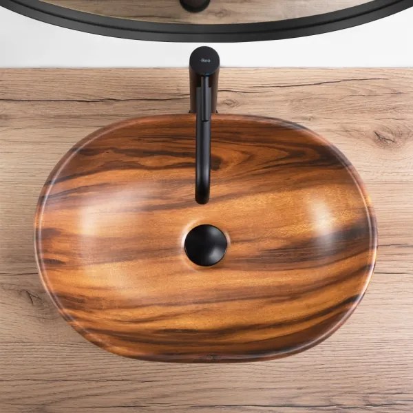 REA-U5060 - AMELIA ráültethető mosdó 34,5x48 cm kerámia/fa dekor