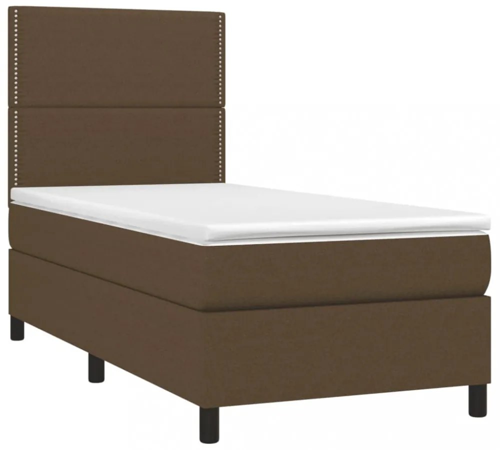 barna szövet rugós és LED-es ágy matraccal 90x200 cm