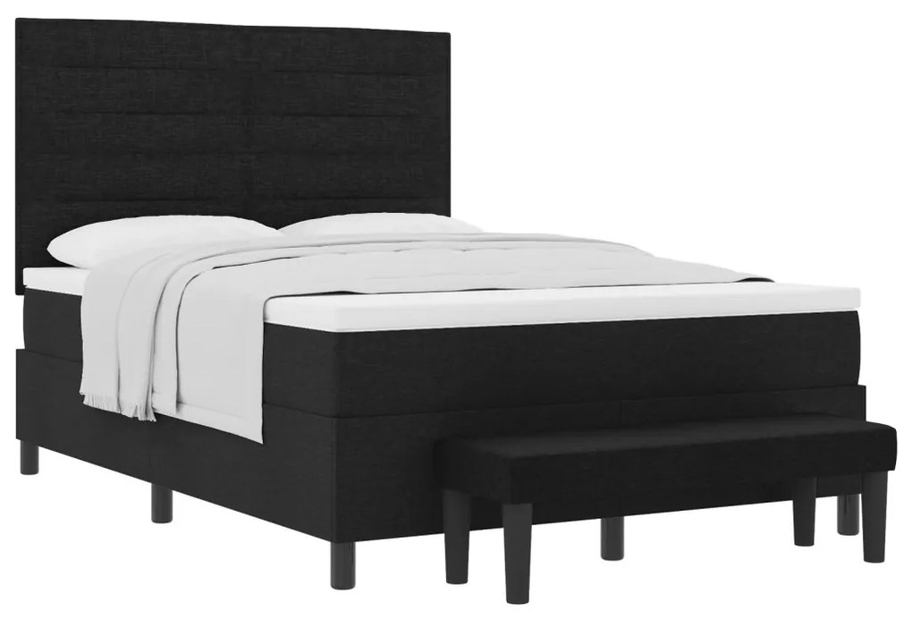 Box Spring Ágy Matraccal és Padló Fekete 160x200 cm Szövet