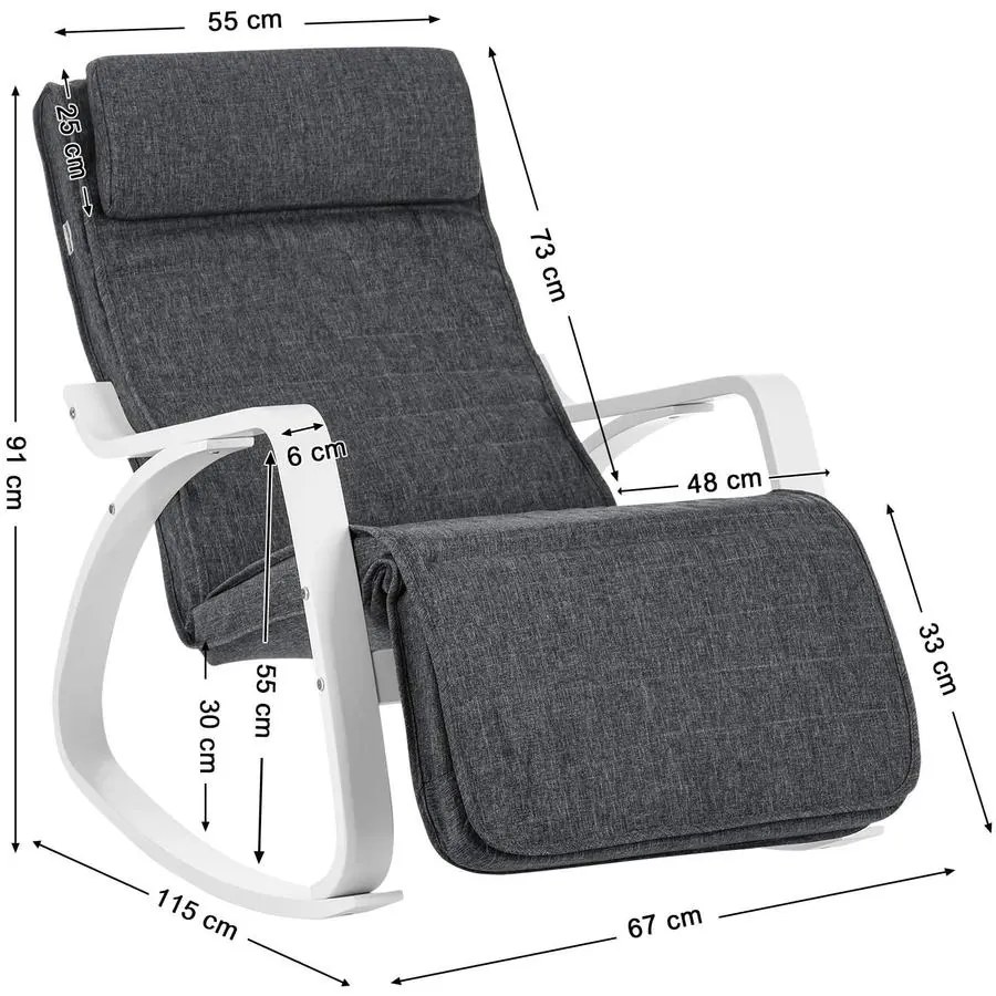 Hintaszék nyírfából, relaxációs szék 5 Fokban Állítható Lábtartó