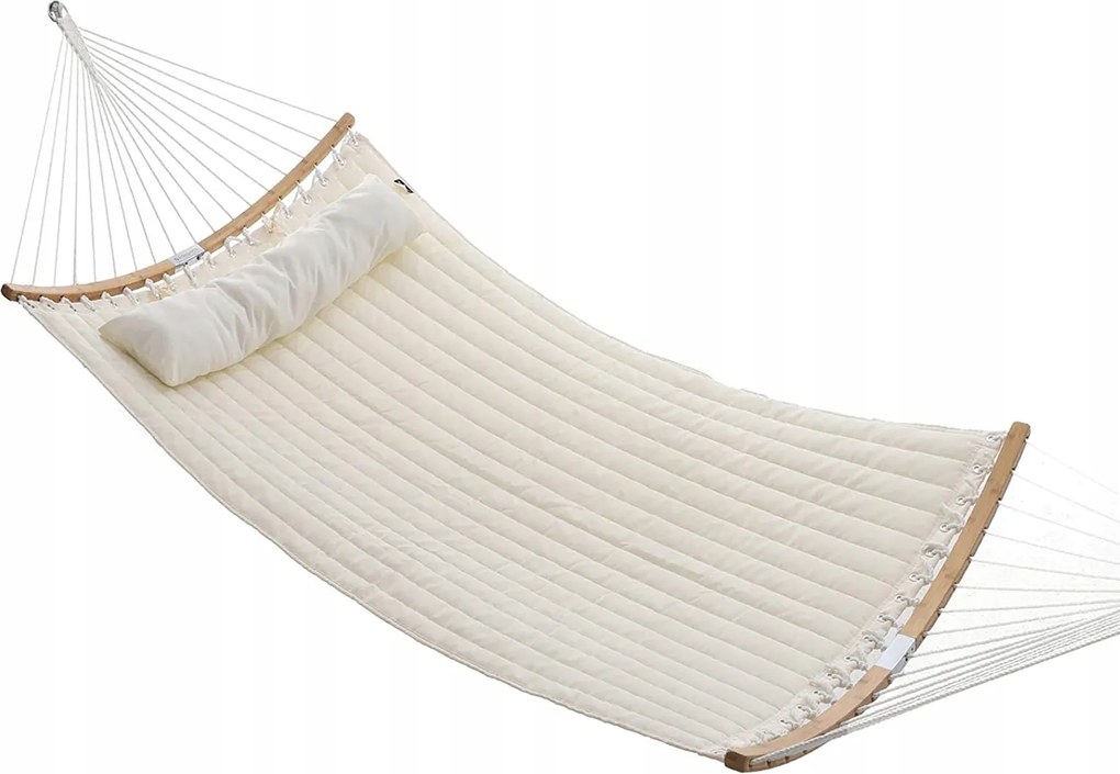 Kerti függőágy rúddal 300x150 cm kényelmes 300 kg-ig bézs komfort