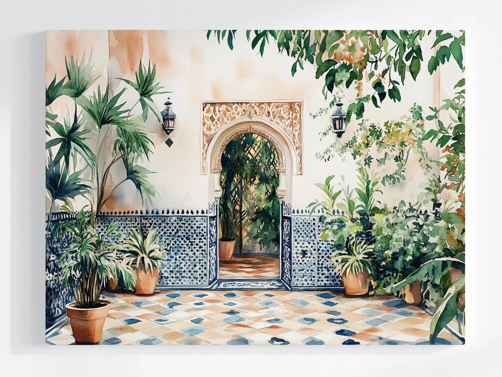 Canvas Vászonkép Udvar Terasz Mozaik Arab Ív Marokkó 80x60