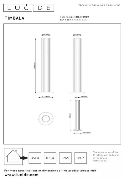 Lucide 11841/01/30 - Kültéri lámpa TIMBALA 1xGU10/7W/230V IP44