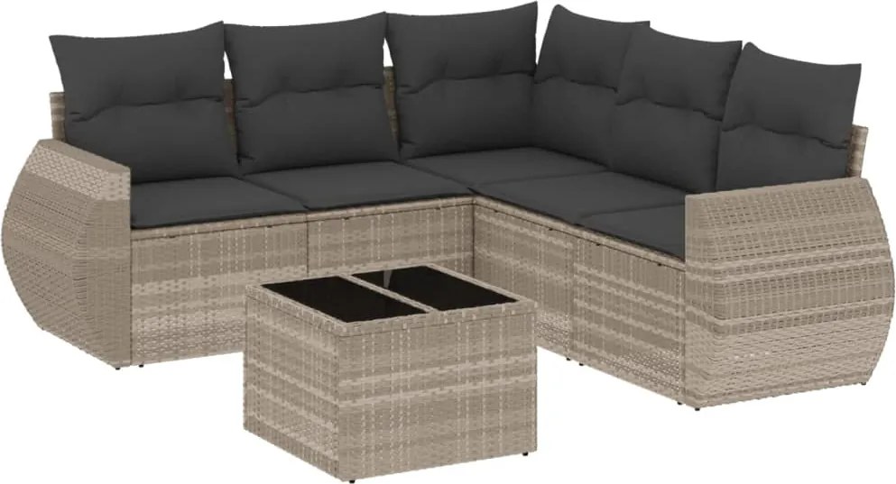 vidaXL 6 részes világosszürke polyrattan kerti ülőgarnitúra párnákkal