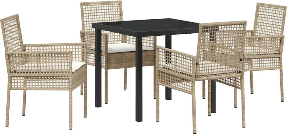 vidaXL Kert étkező szett párnával 5 pcs Bézs polirattan
