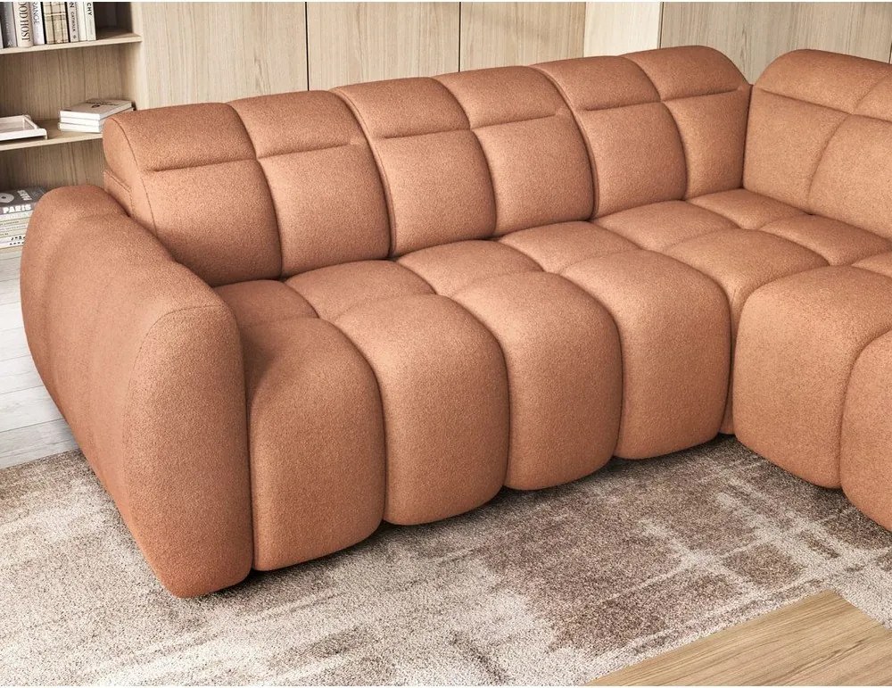 Lazacszínű buklé kinyitható-tárolóhelyes sarokkanapé (jobb oldali-L alakú) Falconn – ELTAP