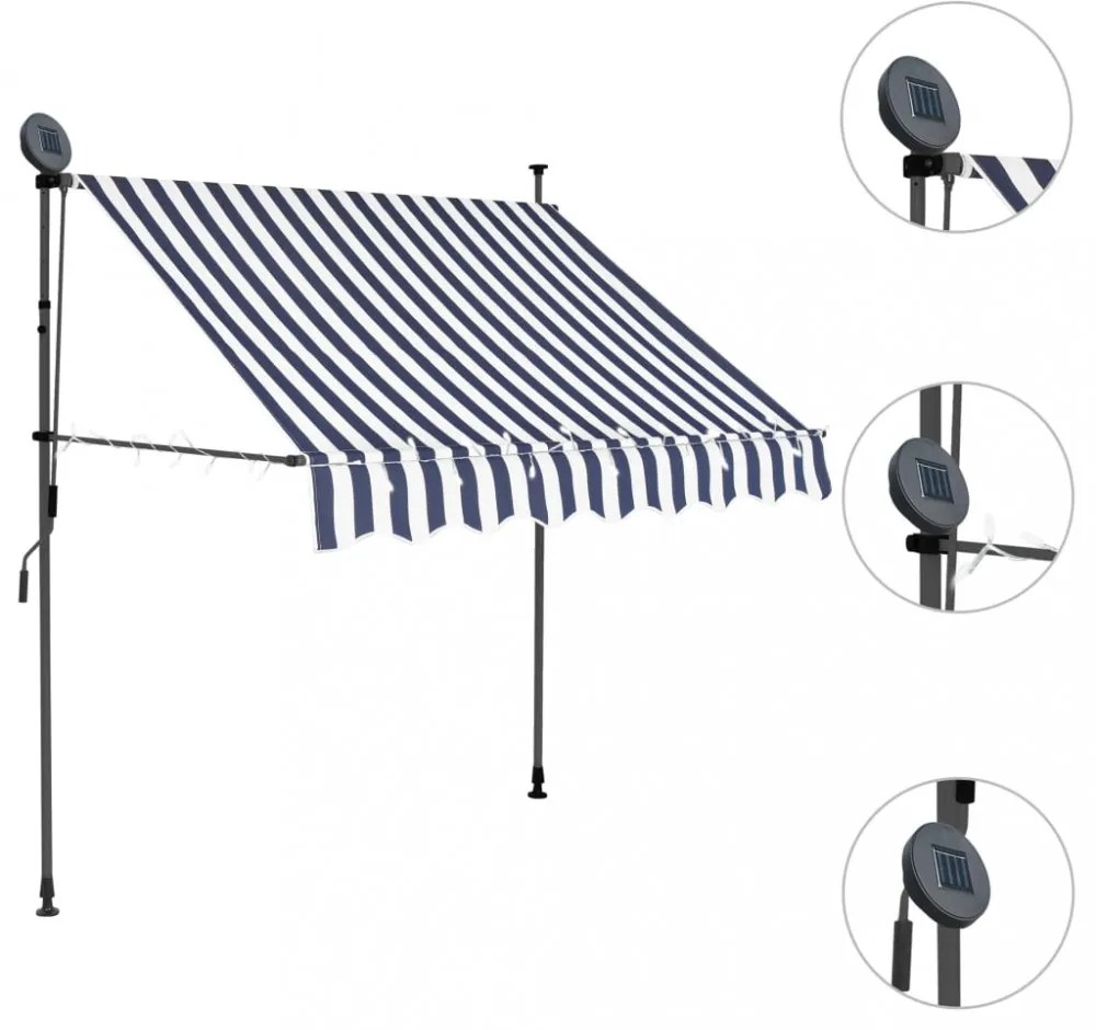 kék és fehér kézzel feltekerhető LED-es napellenző 100 cm