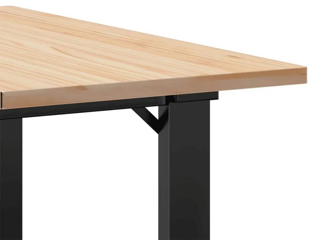 tömör fenyőfa és acél dohányzóasztal O-vázzal 70x70x40 cm