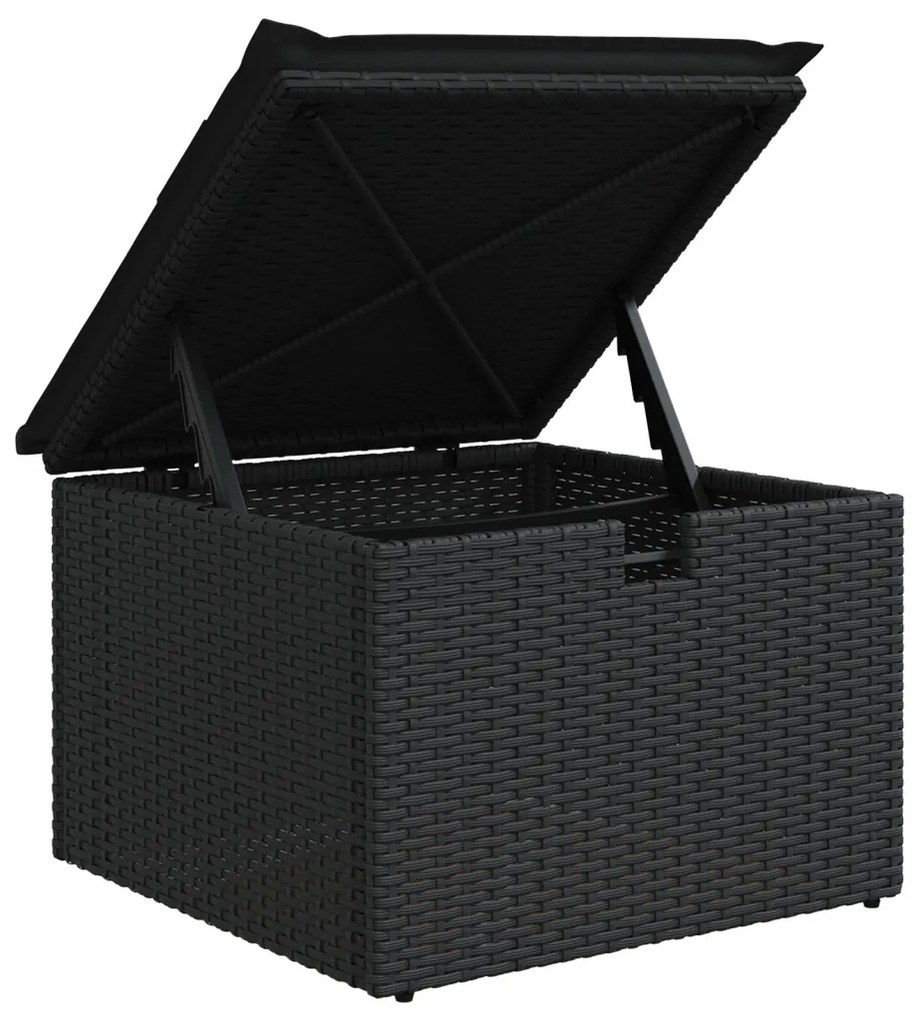 4 Részes Kerti Sofa Szett Párnákkal Fekete Poli Rattan