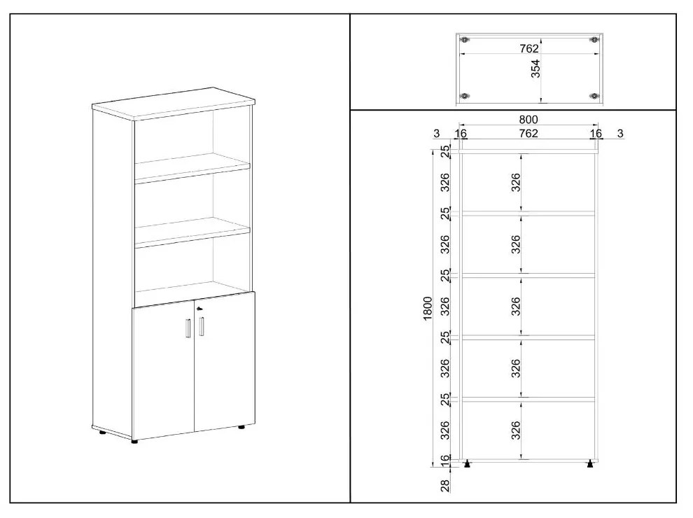 SimpleOffice magas szekrény 80 x 40 x 180 cm, cseresznye