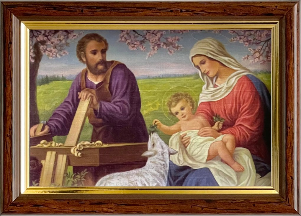 Vászonkép 13x18 Szent Család Jézus József Mária Barna Arany Fa Keret