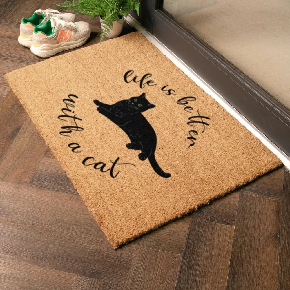Kókuszrost lábtörlő 40x60 cm Life Is Better With a Cat – Artsy Doormats