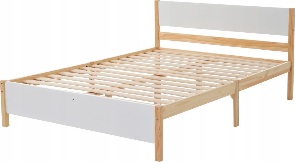Franciaágy, fa ágy, fenyő keret fehér natúr, 140x200 cm