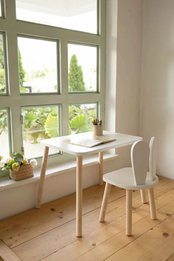 Gyerekasztal székekkel Bunny One Chair Set - White