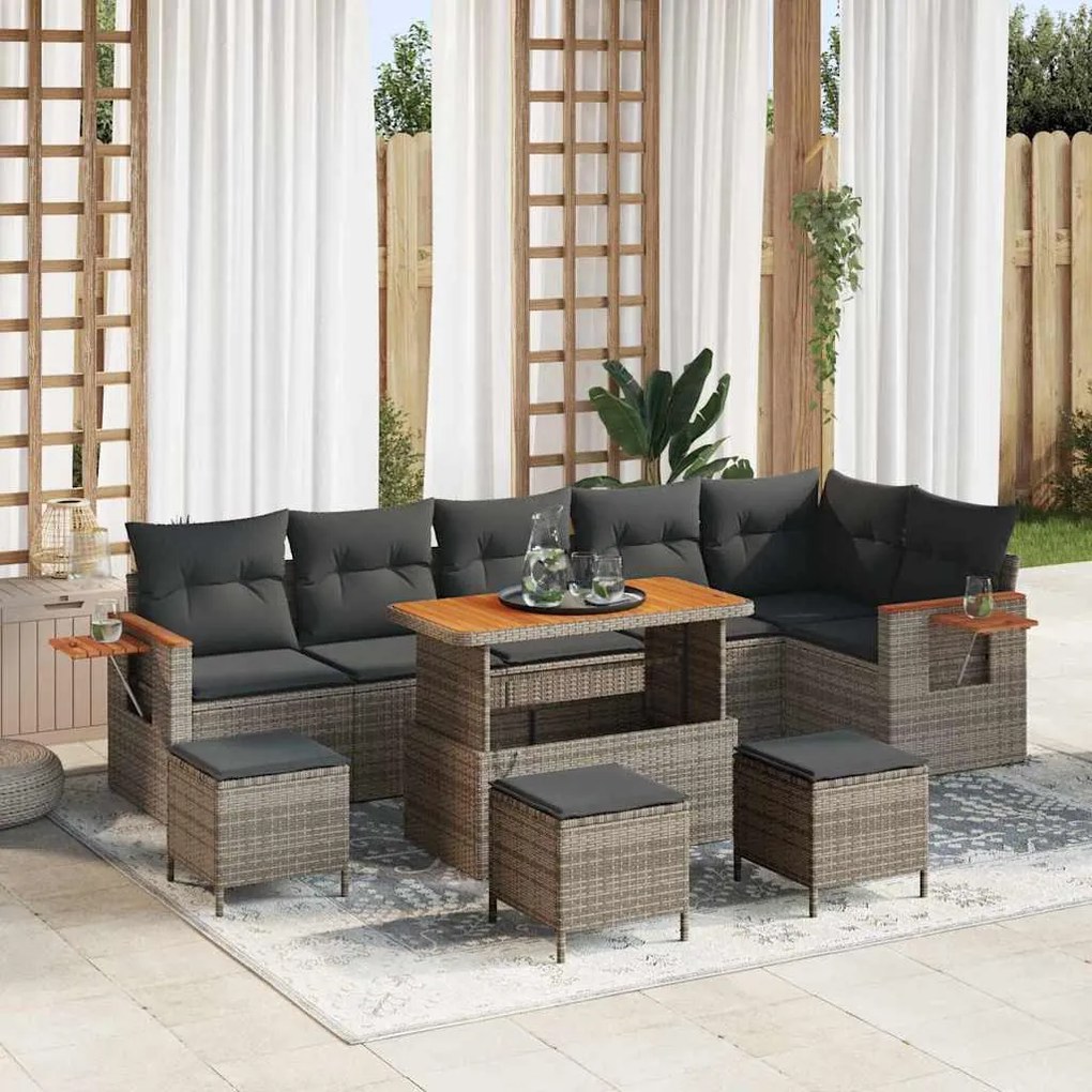 Kerti Kanapé Szett párnával 10 pcs Szürke 110 x 55 x 71 cm