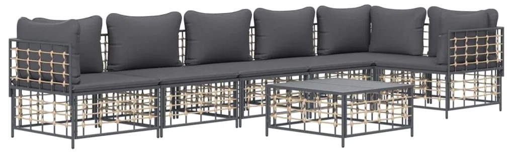 7 részes antracitszürke polyrattan kerti ülőgarnitúra párnákkal