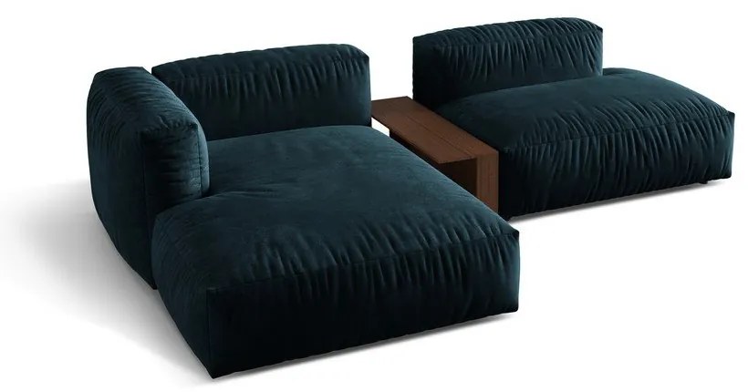 Sötétkék bársony moduláris sarokkanapé (bal oldali-heverő résszel) Martina – Micadoni