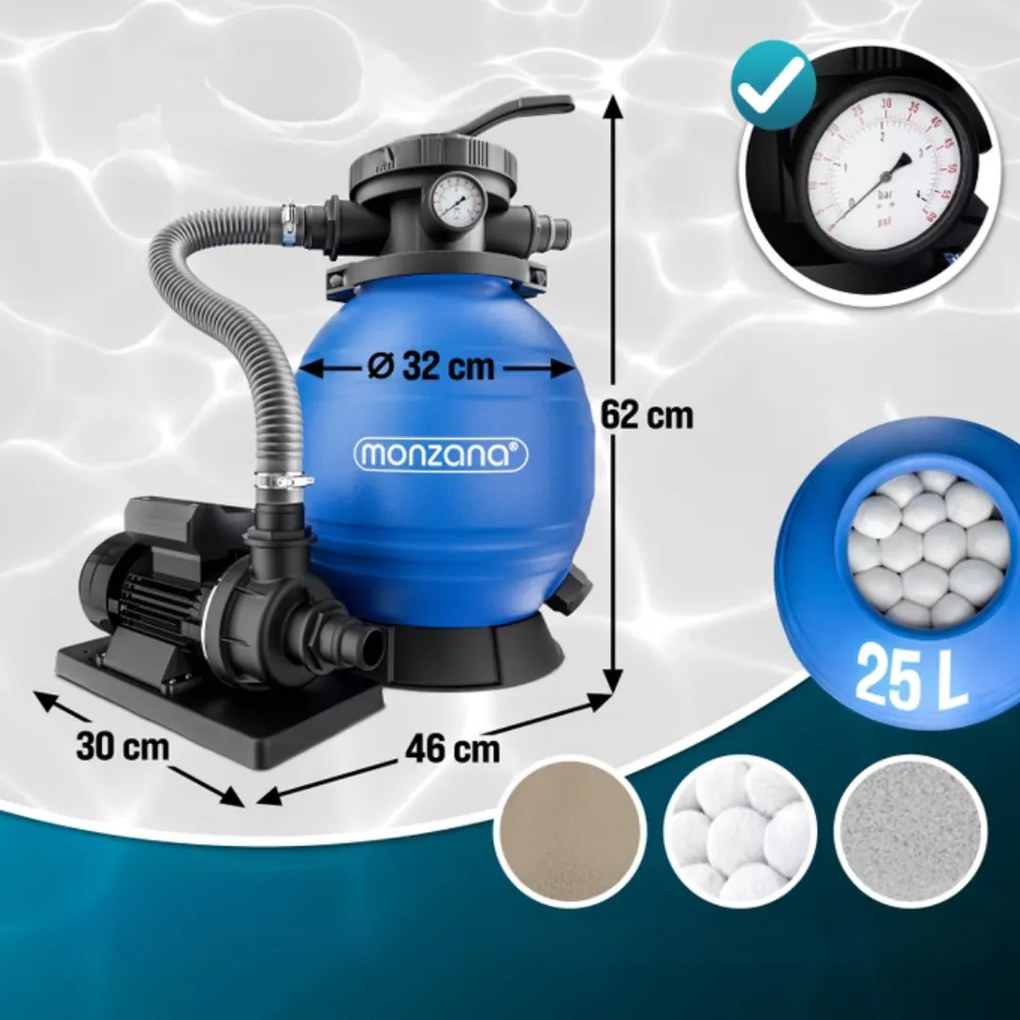 AQUA homokszűrő medencéhez szűrőgolyókkal, 10 200 l/h, kék Monzana