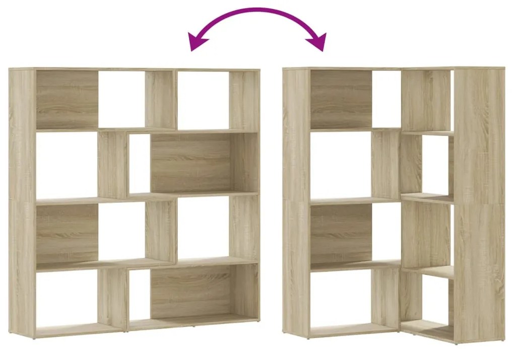 4 szintes sonoma tölgy szerelt fa sarok könyvespolc 85x85x140cm
