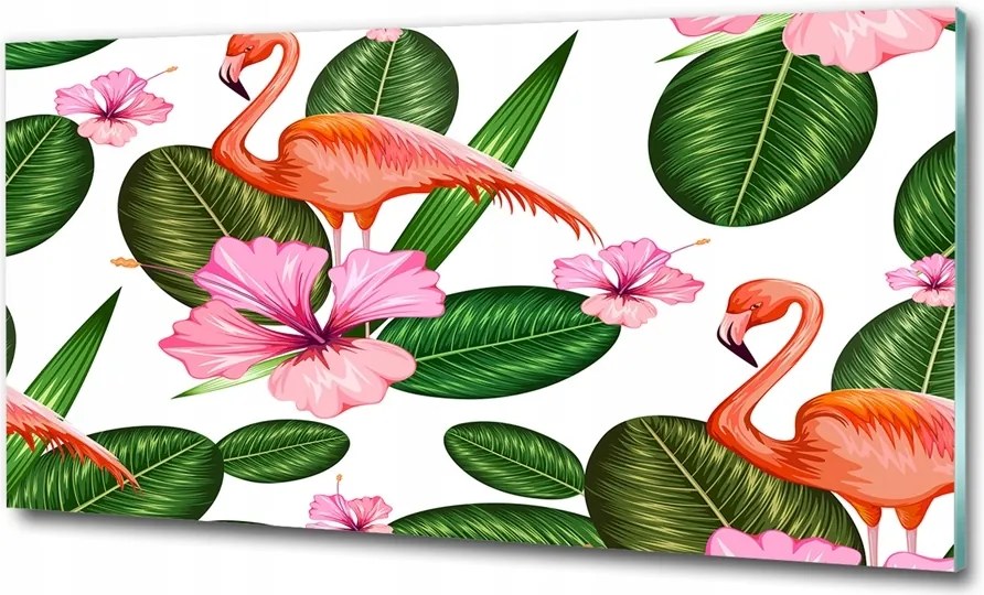 Fotó-üvegkép Flamingók és növények 100x70