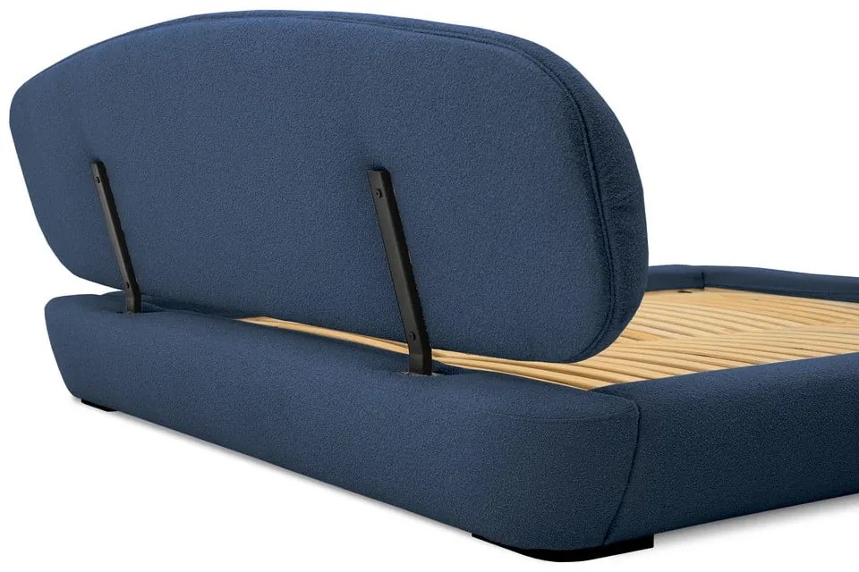 Sötétkék kárpitozott franciaágy ágyráccsal 180x200 cm Odette – Scandic