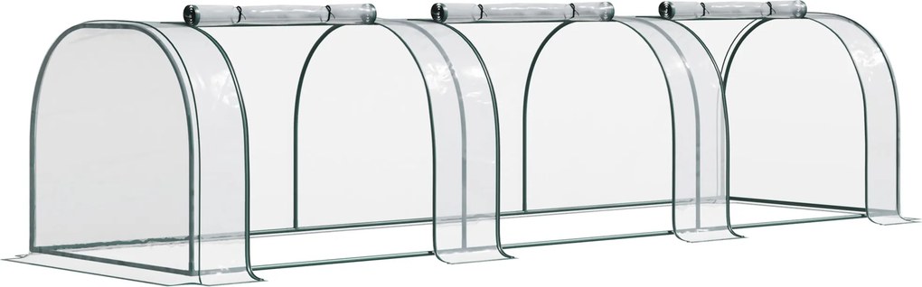 Outsunny Kicsi Üvegház 350x100x80 cm Kert Üvegház 3 Felgombolható Ablakkal Acél Kerettel Zöldségekhez, Növényekhez, Virágokhoz Átlátszó | Aosom