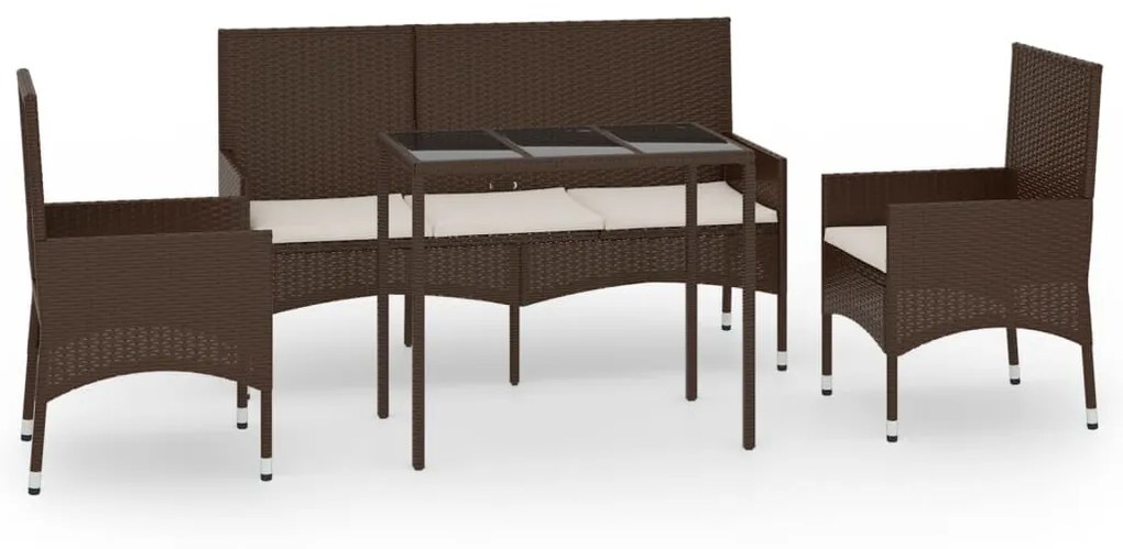 4 részes barna polyrattan kerti ülőgarnitúra párnákkal