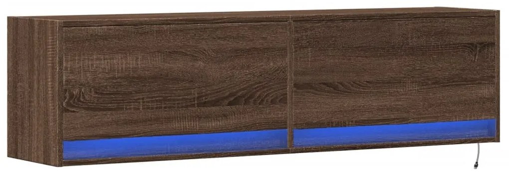 barna tölgy színű fali TV-szekrény LED-ekkel 140 x 31 x 38 cm