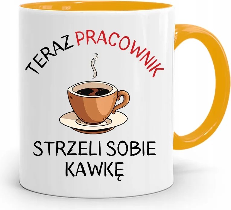 A Dolgozó Számára A Sárga Bögre Egy fényképes nyomott mintás Kávét Lő Magának