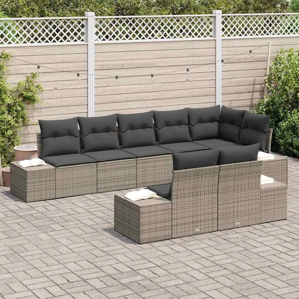 Kerti Kanapé Szett 8 pcs Szürke 319 x 154 x 85 cm Poli rattan