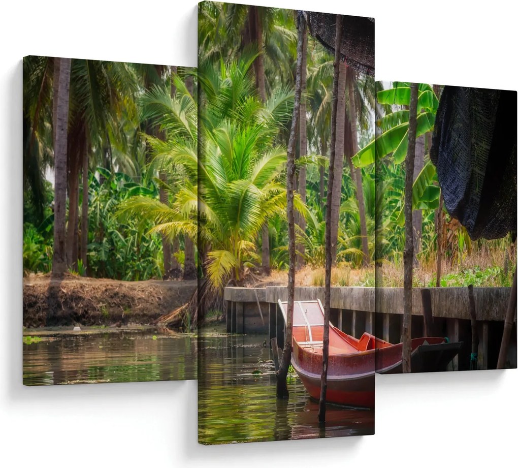 Kép - Fából készült hajó a csatornán, Thaiföld (90x60 cm)