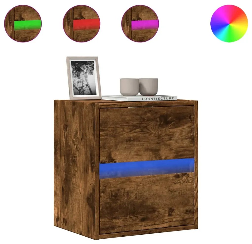 füstös tölgy színű fali TV-szekrény LED-ekkel 41x31x45 cm