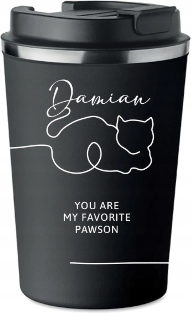 Prémium thermo bögre Az Ön Neve Felirattal Macska vonalak fekete KT_155