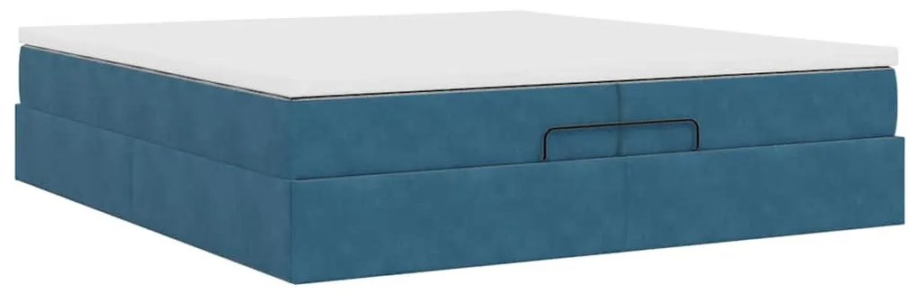 Ottomán ágykeret matracokkal Sötétkék 200x200cm bársony