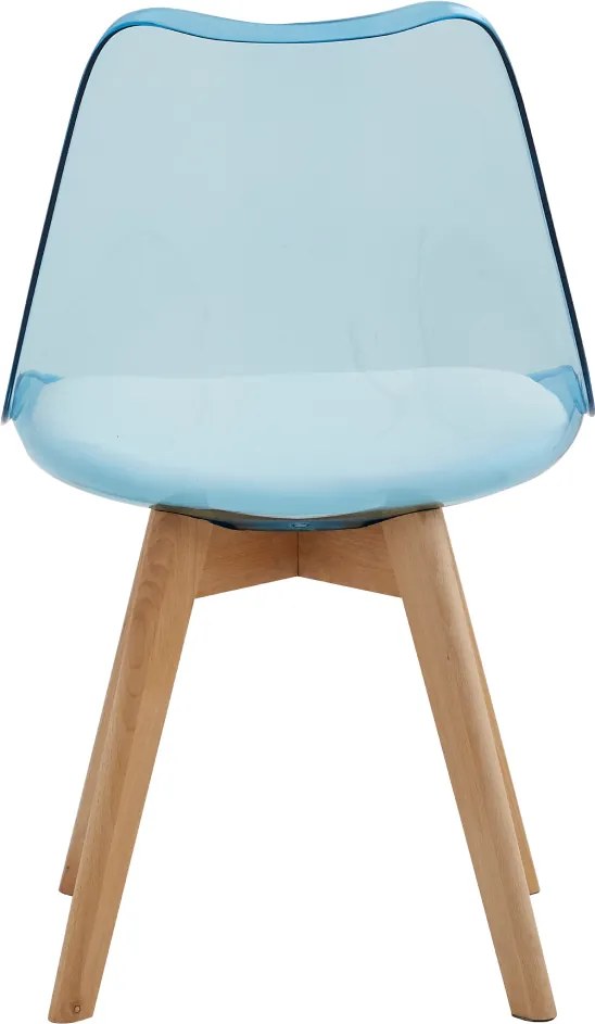 Szék, átlátszó kék, akril/ekobőr/bükk, BALI 2 NEW