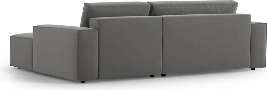 Világosszürke bársony kinyitható-tárolóhelyes sarokkanapé (jobb oldali-heverő résszel) Jodie – Micadoni