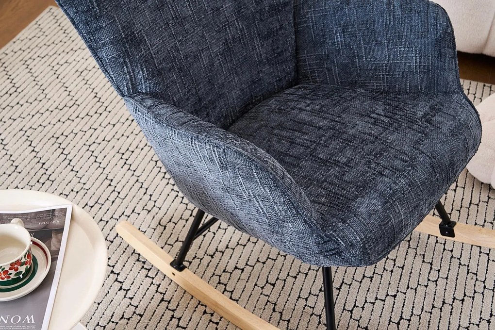 Hintaszék, relaxációs szék kordbársony kárpitozással, sötét szürke